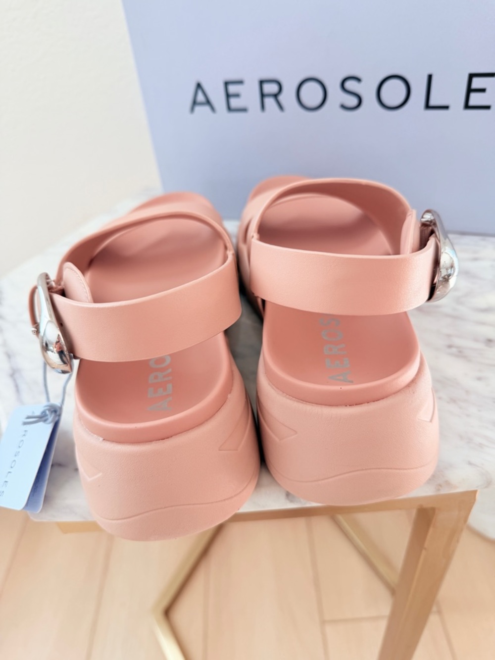 π AEROSOLES Hari Blush Pink Nude Cipria Sporty Low Heel Sandals 6.5 - Picture 7 of 12